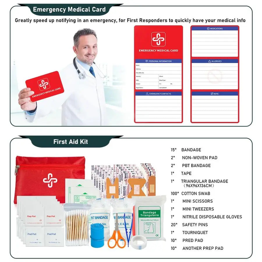 262Pcs Survival Gear Kit With First Aid Pouch And Bag