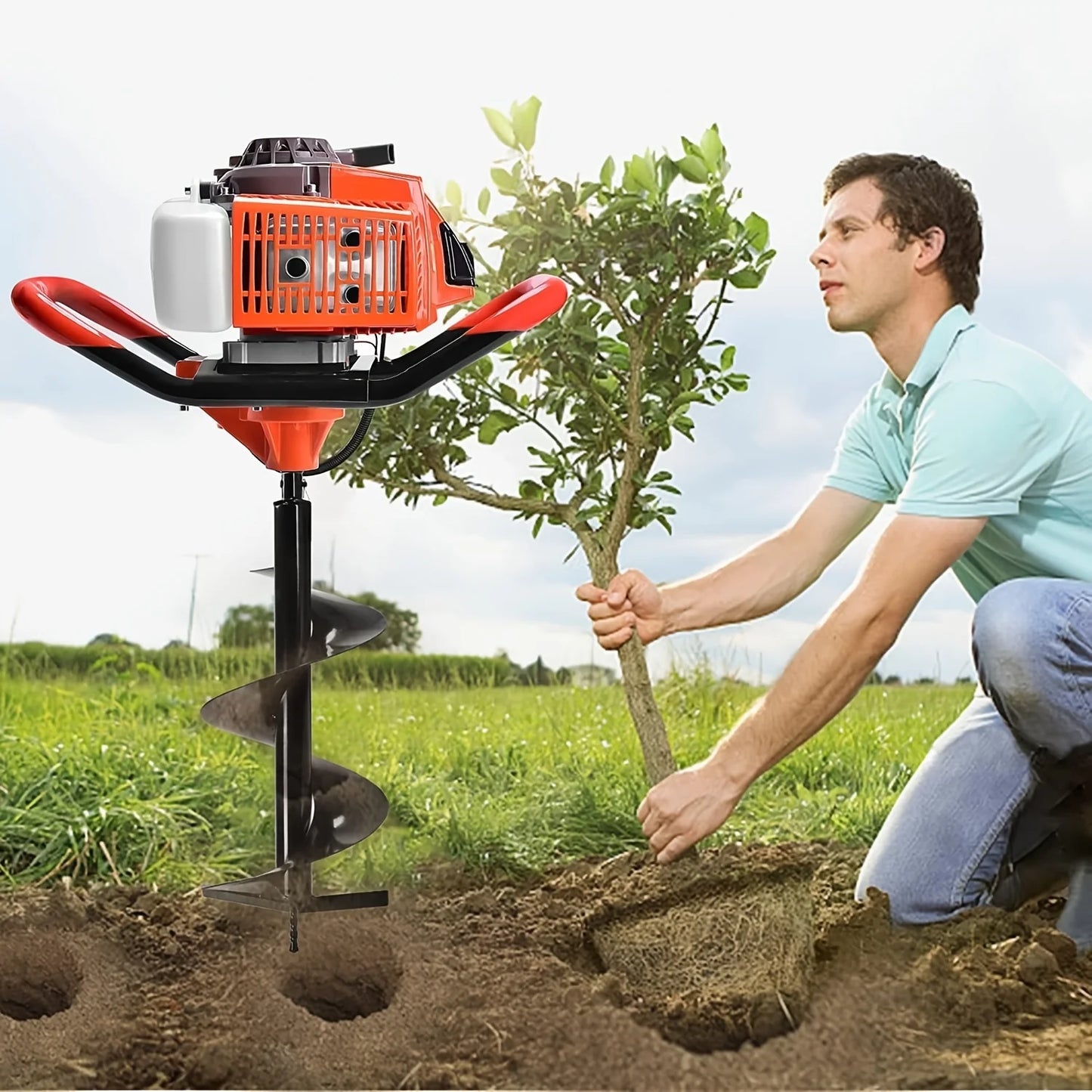 Earth Auger Post Hole Digger With 2 Extensions And Bits