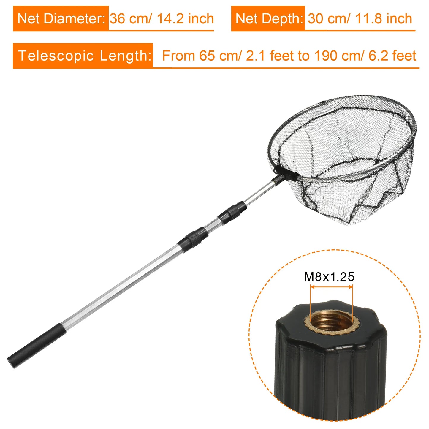 UXCELL Folding Fishing Net With Telescopic Round Aluminium Landing Pole