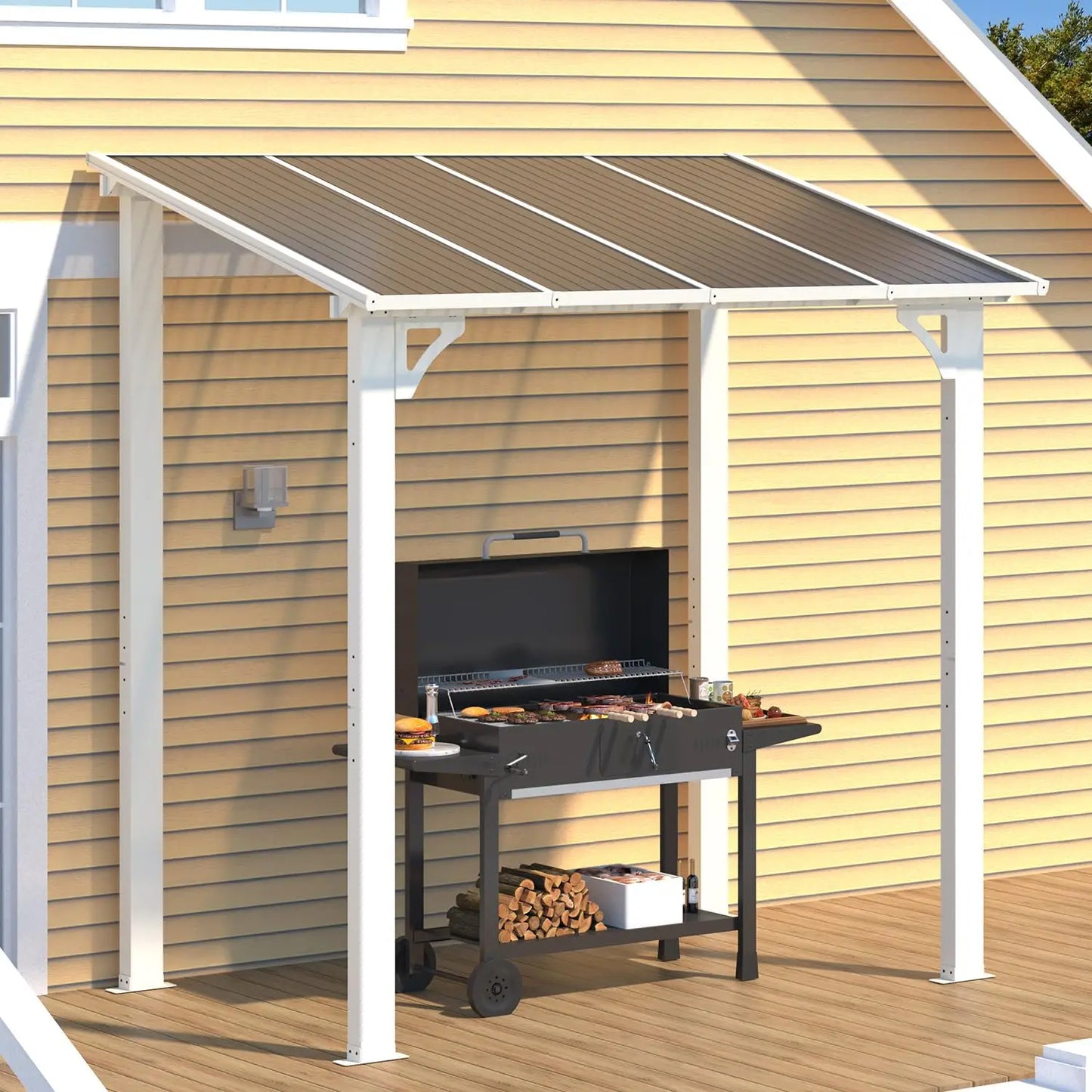 Lean To Hardtop Gazebo Shelter With Roof For Patio