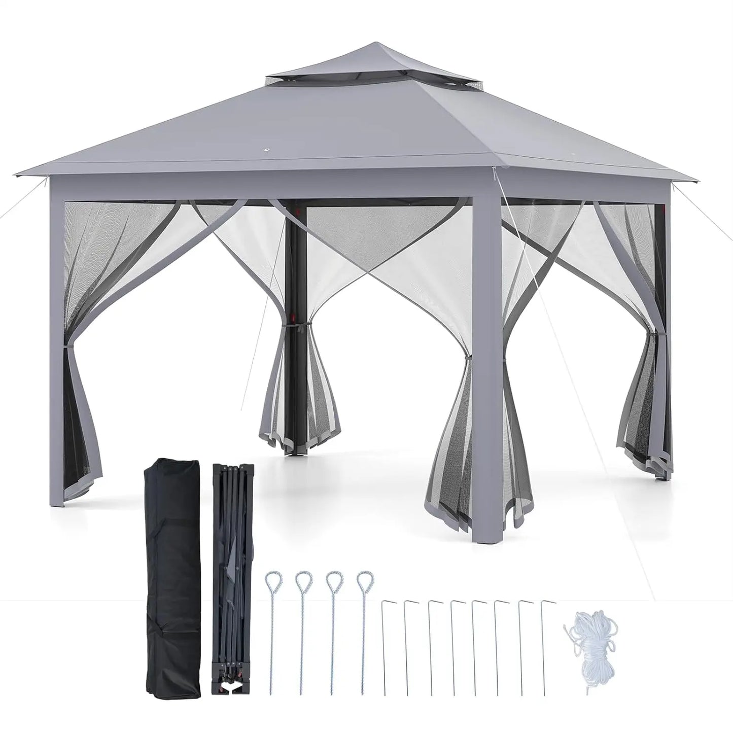 Pop Up Gazebo Portable Canopy Vented Top Mesh Netting Sidewalls