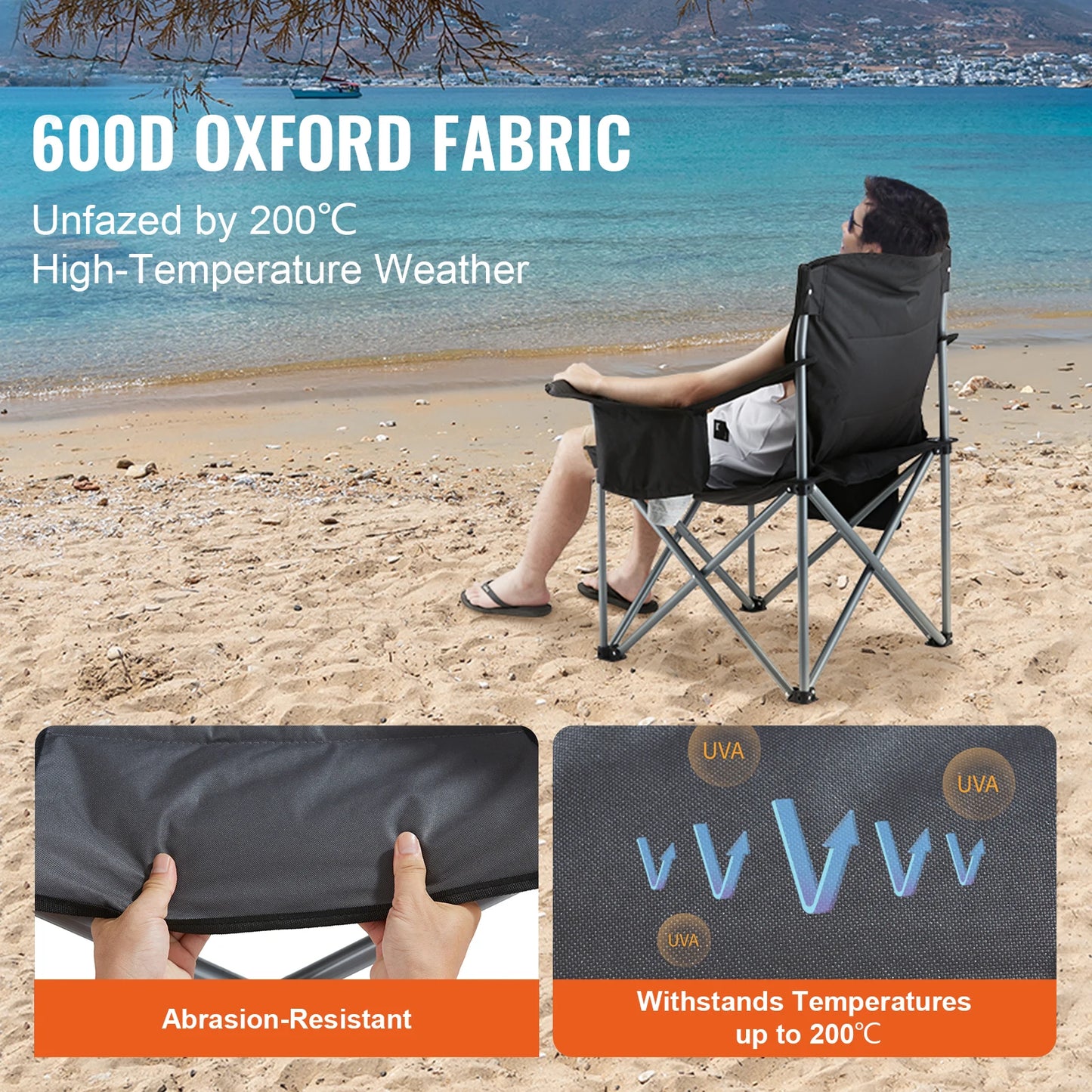 VEVOR Portable Camping Folding Chair With Quad Lumbar And Side Pockets