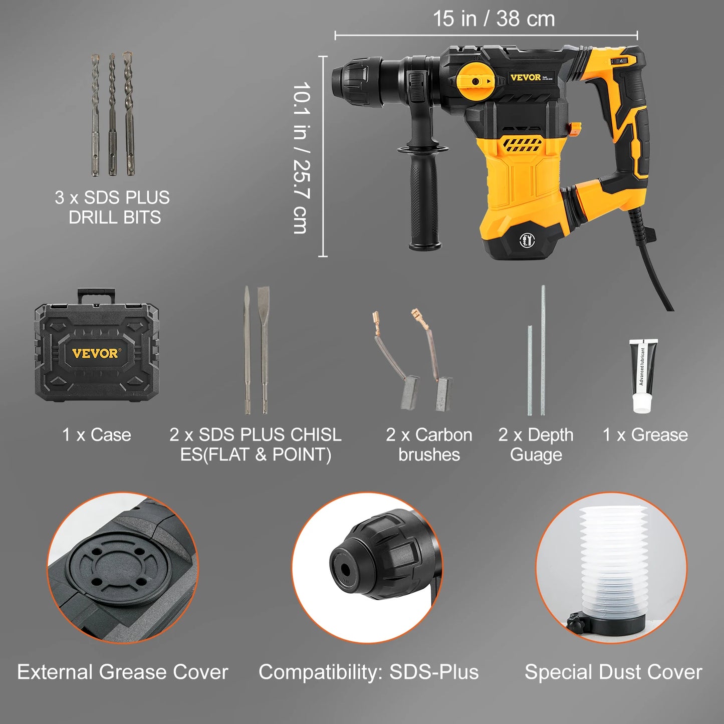Rotary Hammer Drill 1500W SDS Plus Corded Demolition Jackhammer