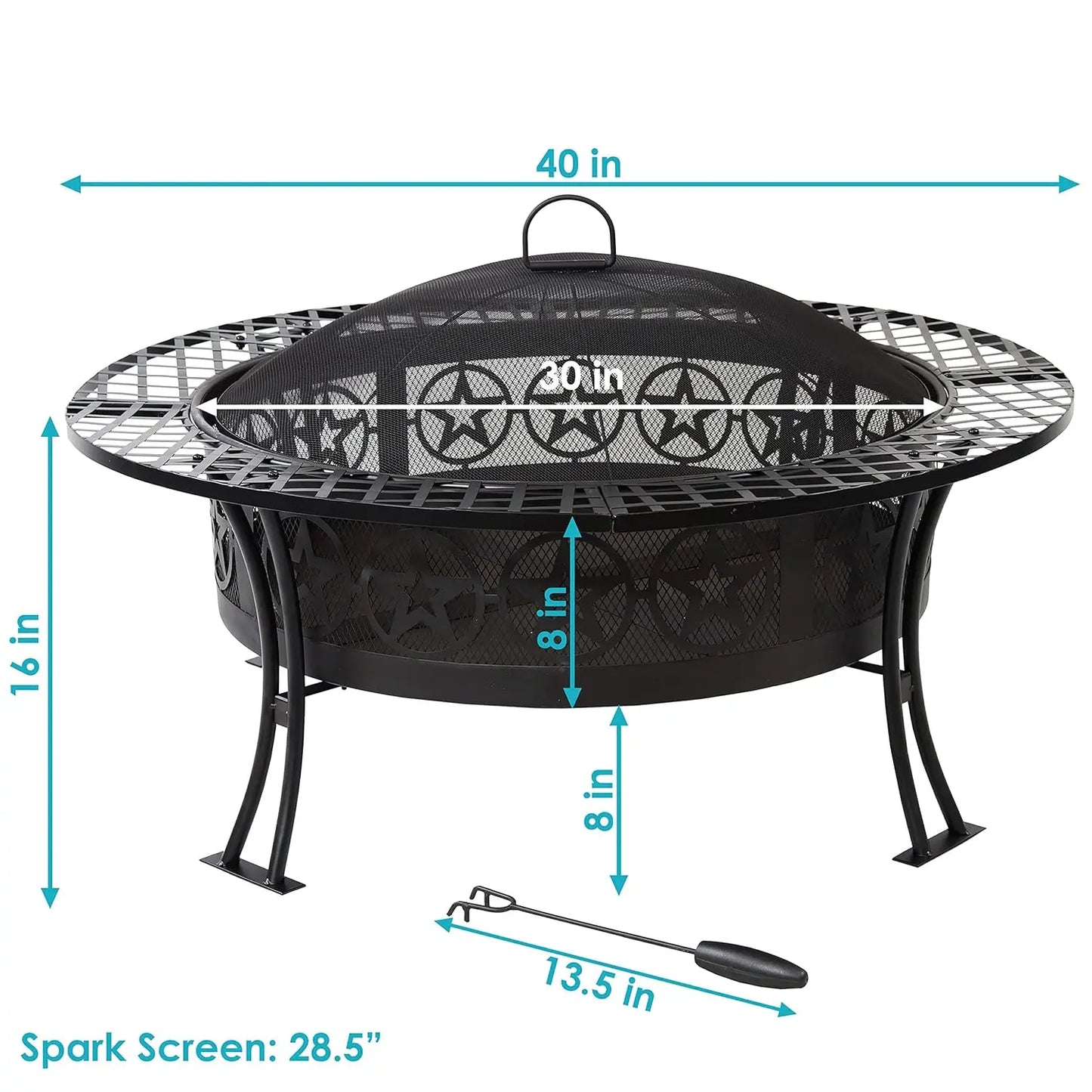 Steel Fire Pit Table With Spark Screen And Poker Outdoor