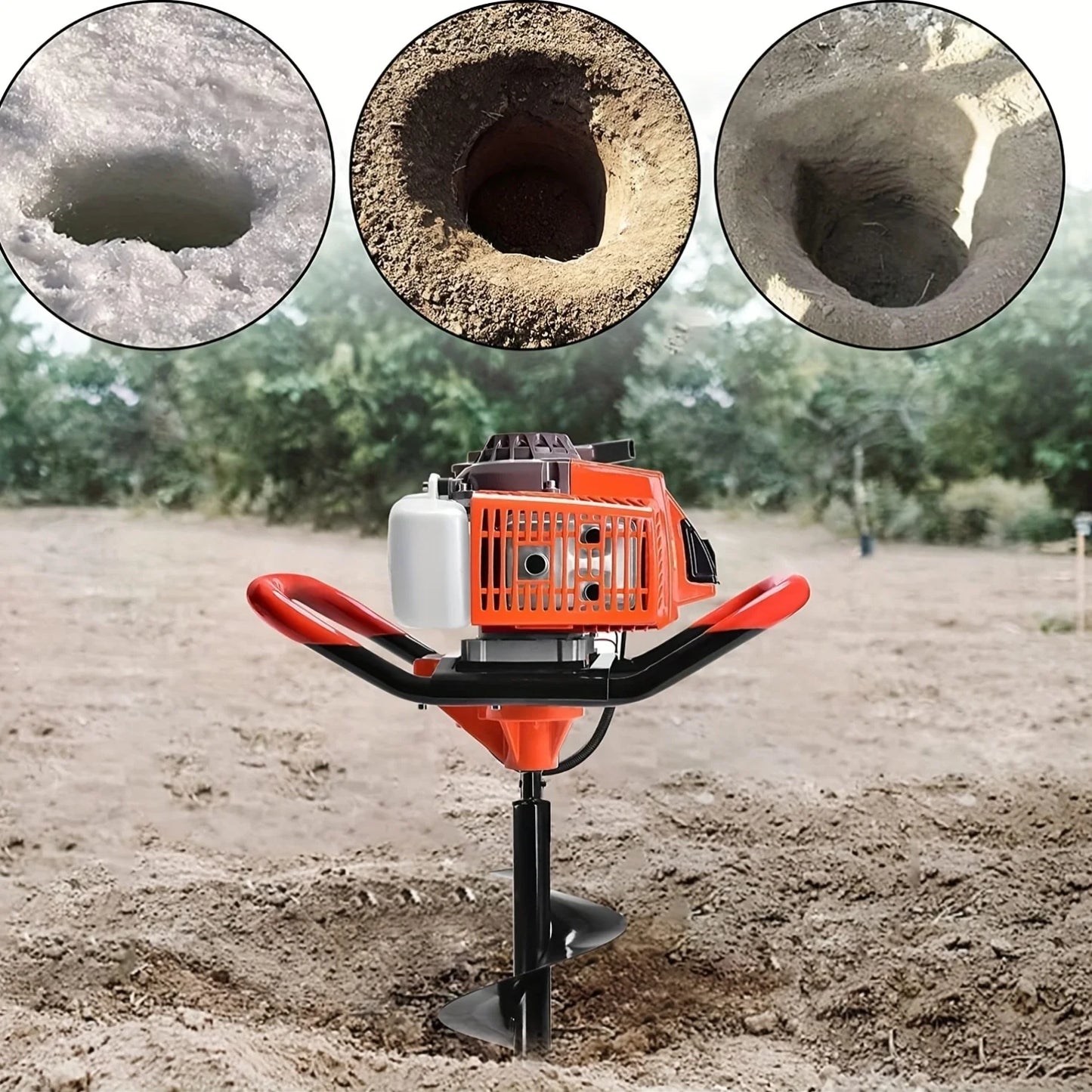 Earth Auger Post Hole Digger With 2 Extensions And Bits