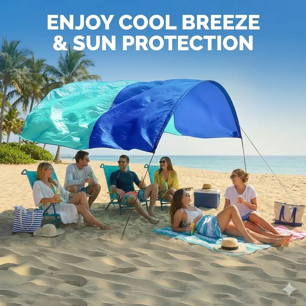Wind Resistant Beach Shade Tent With Sand Anchors UPF 50