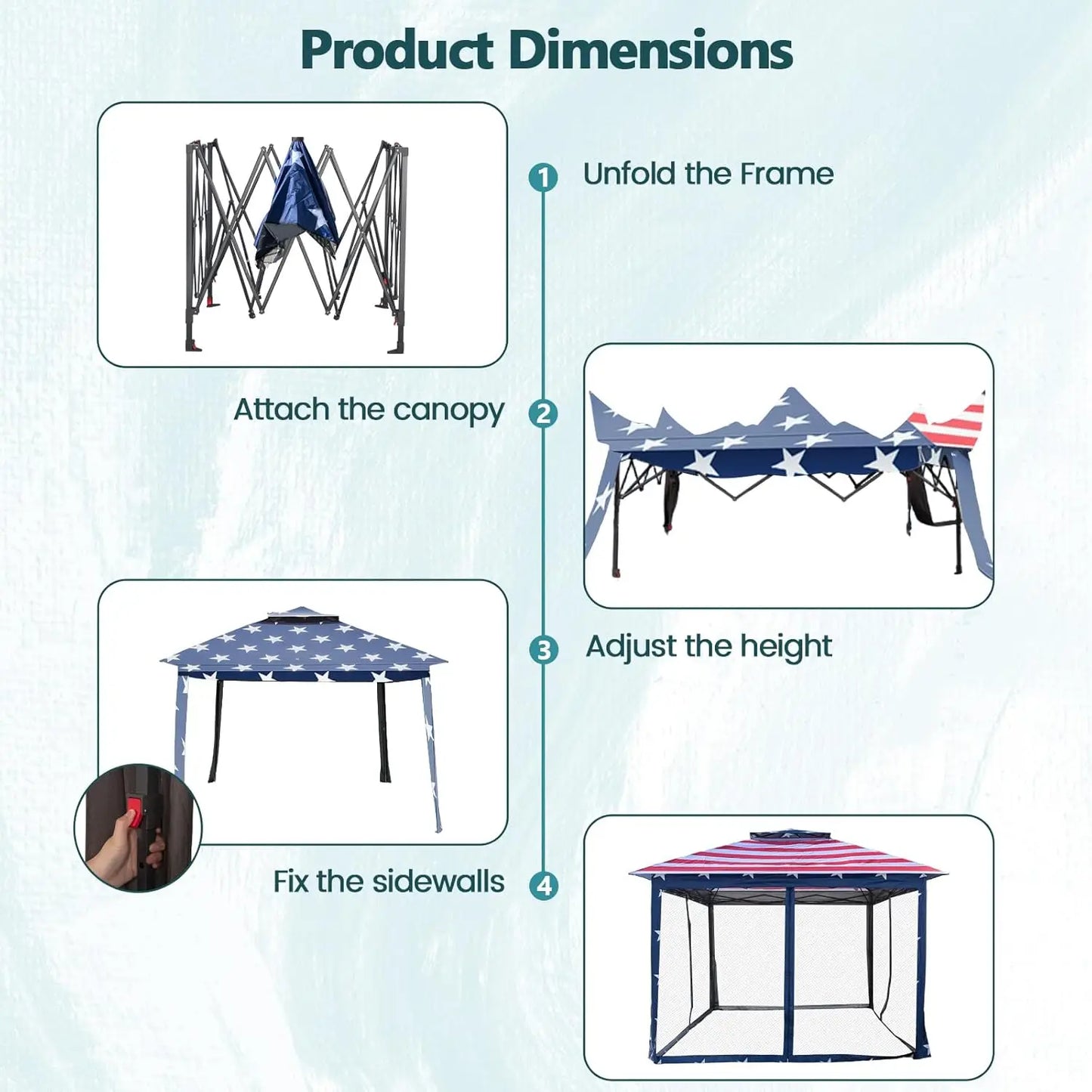 Pop Up Gazebo Portable Canopy Vented Top Mesh Netting Sidewalls