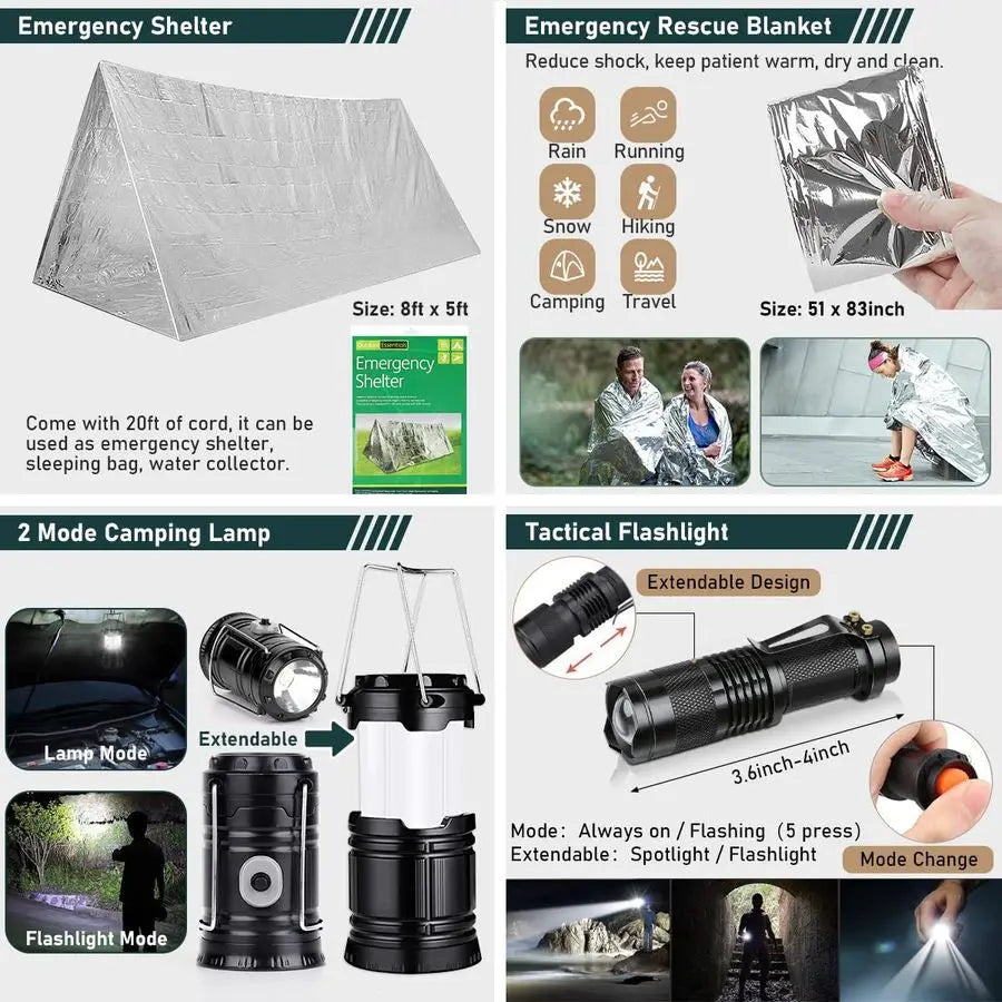 262Pcs Survival Gear Kit With First Aid Pouch And Bag