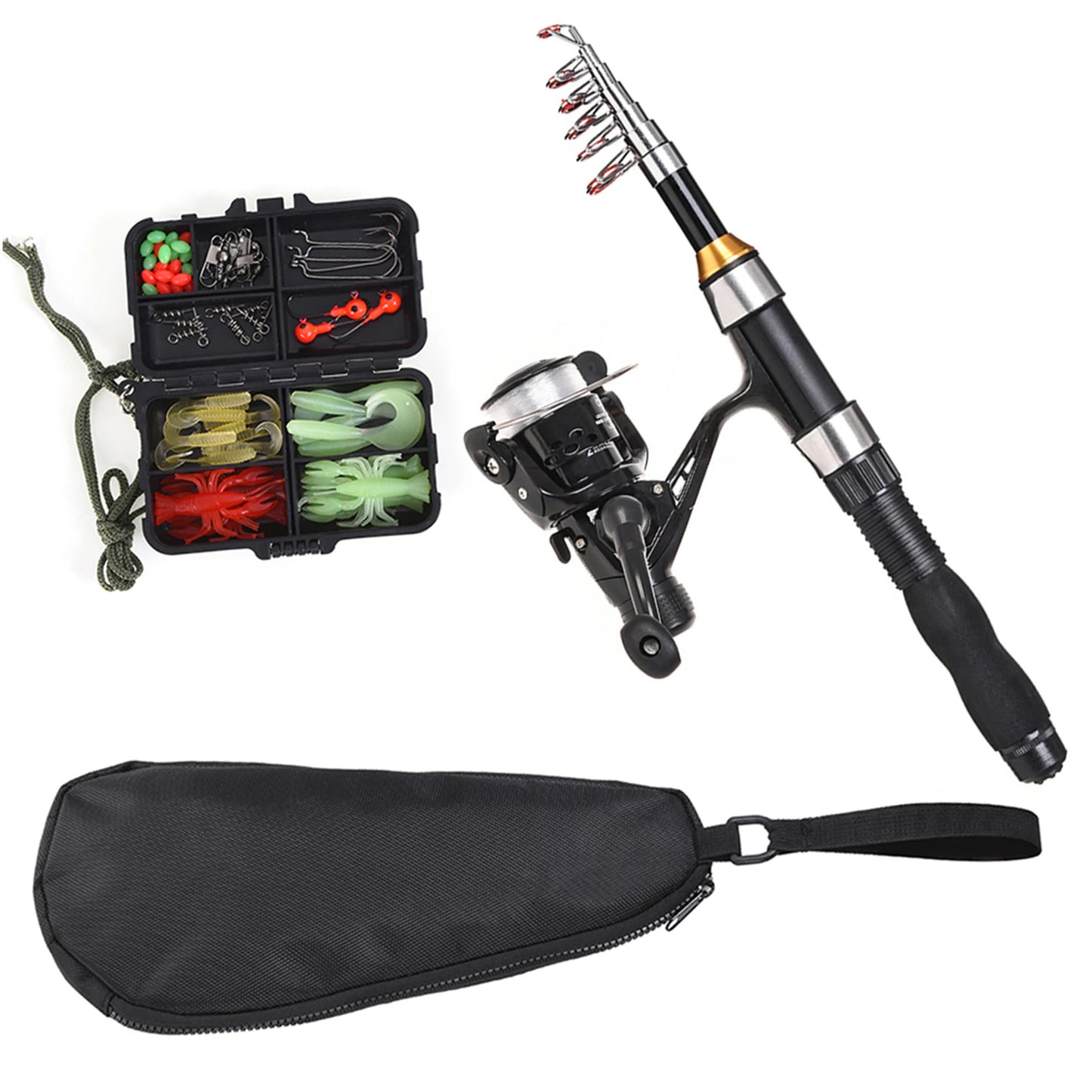 Telescopic Fishing Rod And Spinning Reel Combo Kit With Lures Storage Bag