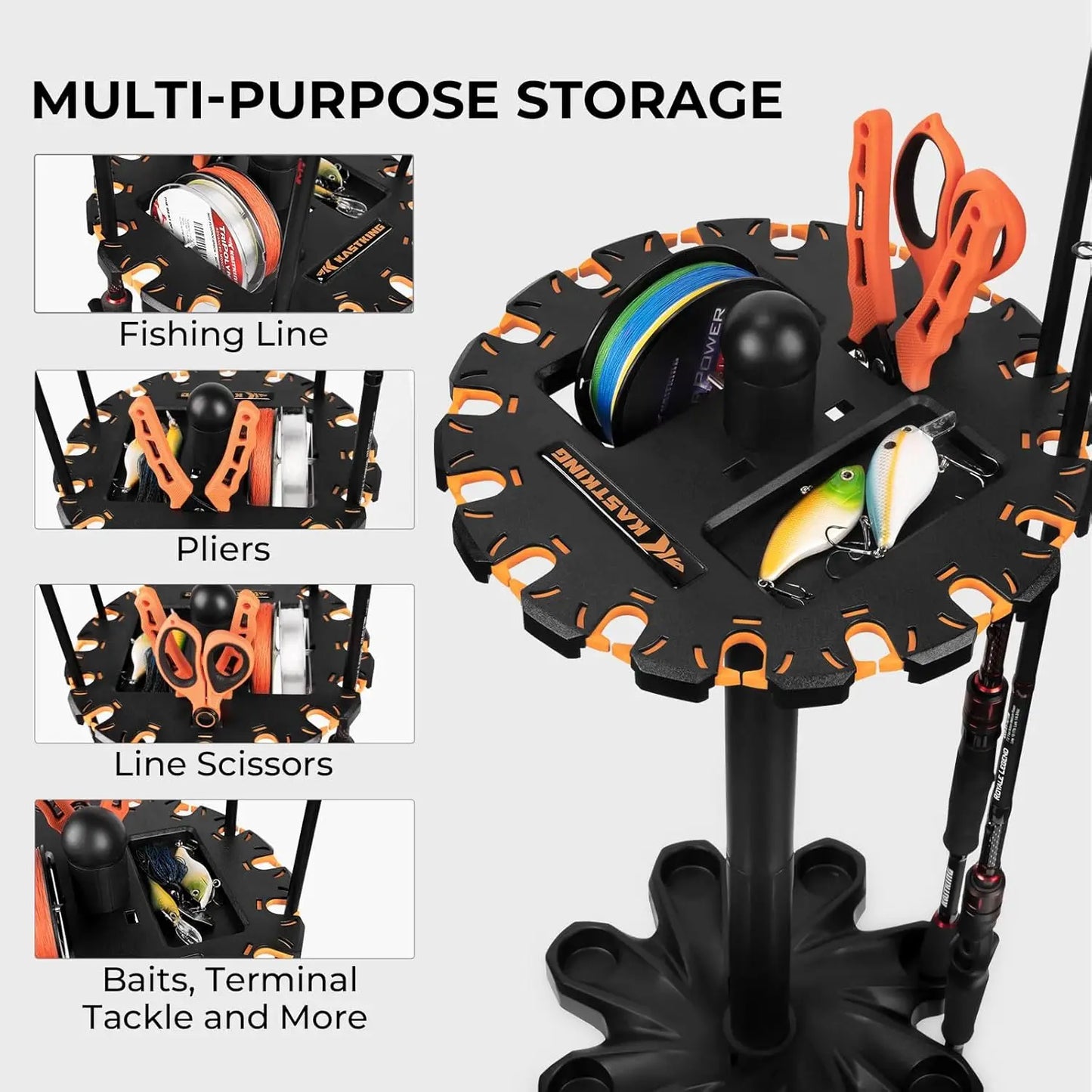 Rotating Fishing Rod Holder Garage Organizer 16 Rods Durable ABS