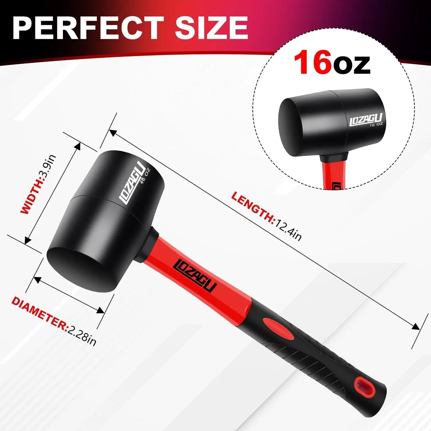 Rubber Mallet With Fiberglass Handle For Flooring And Woodworking