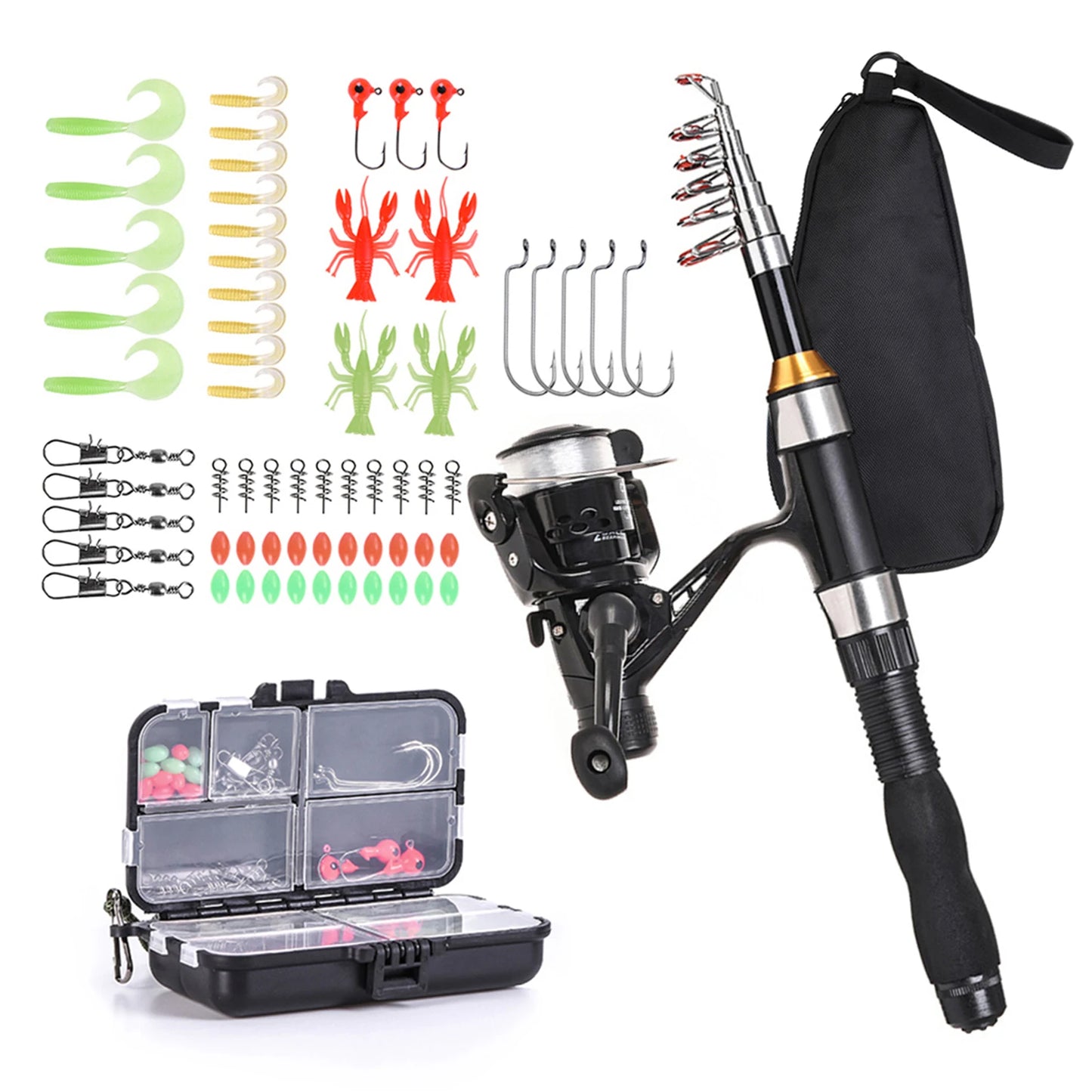 Telescopic Fishing Rod And Spinning Reel Combo Kit With Lures Storage Bag