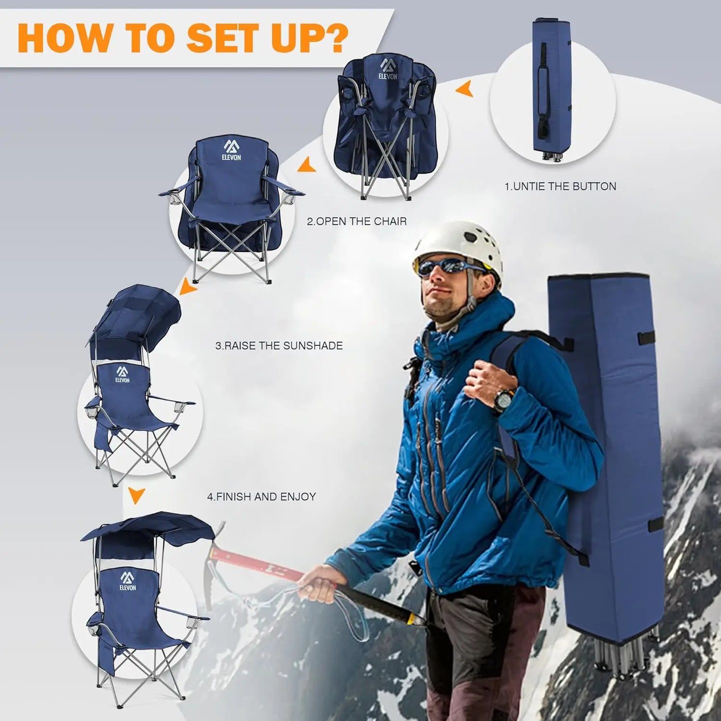 Camping Folding Chair With Canopy Cup Holder Carry Bag
