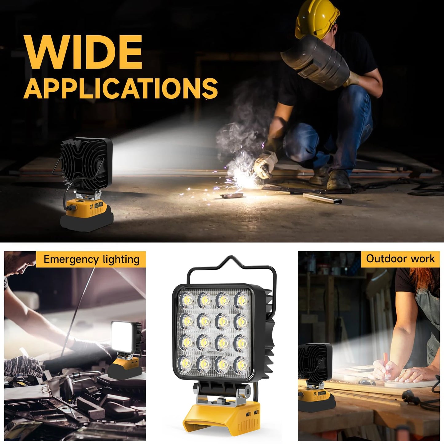 LED Work Light 48W 4800LM Compatible With DeWalt 20V Battery