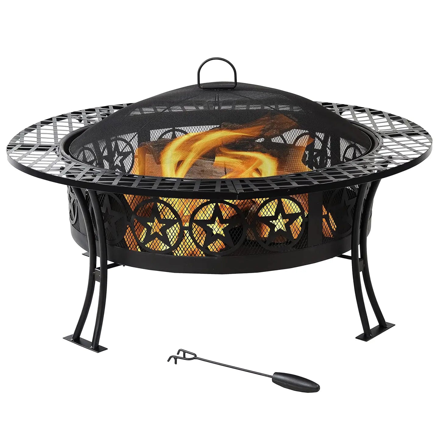 Steel Fire Pit Table With Spark Screen And Poker Outdoor