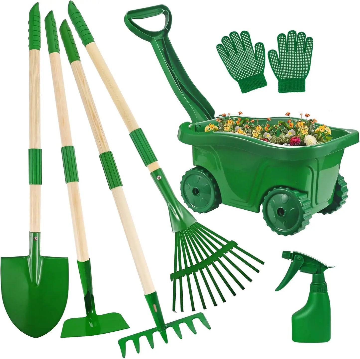 Kids Gardening Tools Set 7 Piece Wheelbarrow Shovel Rake