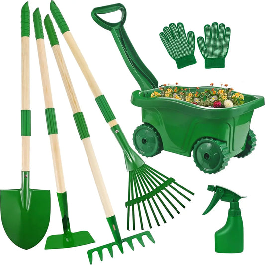 Kids Gardening Tools Set 7 Piece Wheelbarrow Shovel Rake