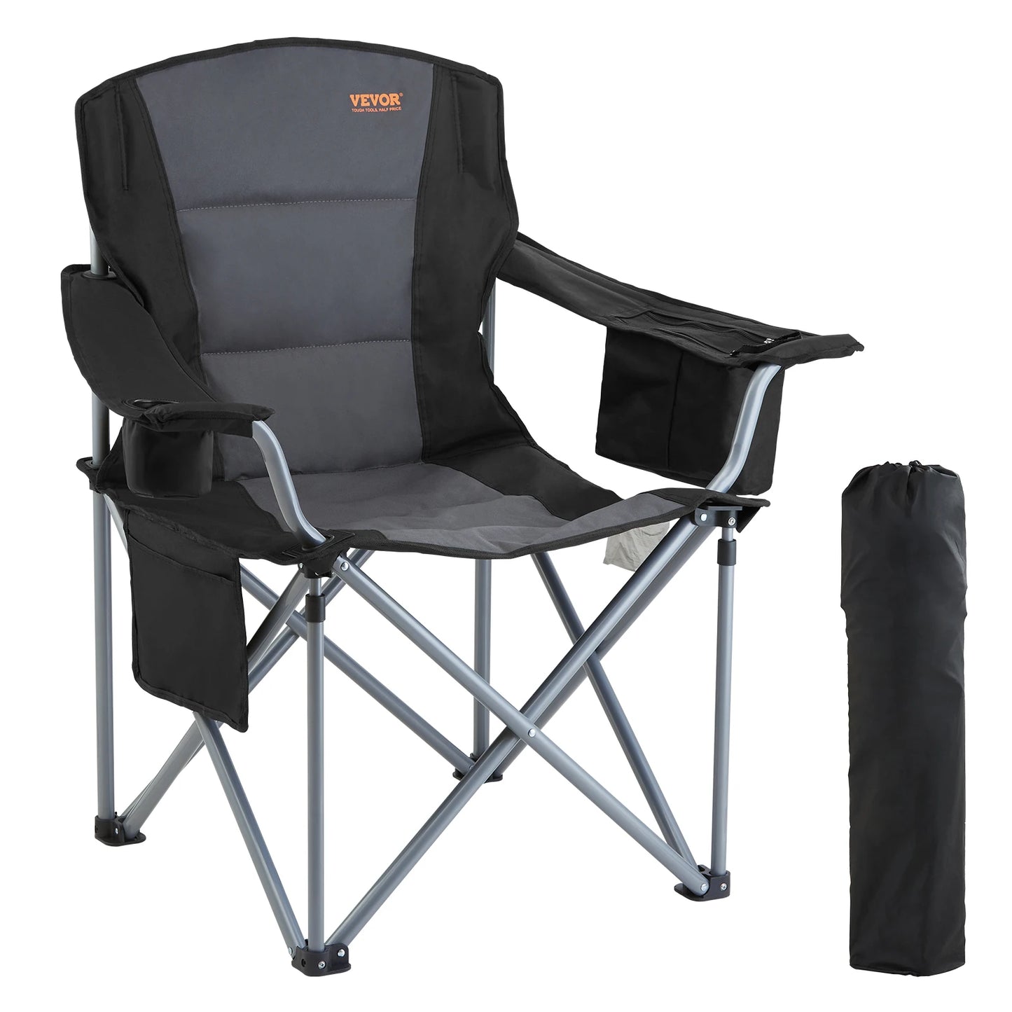 VEVOR Portable Camping Folding Chair With Quad Lumbar And Side Pockets