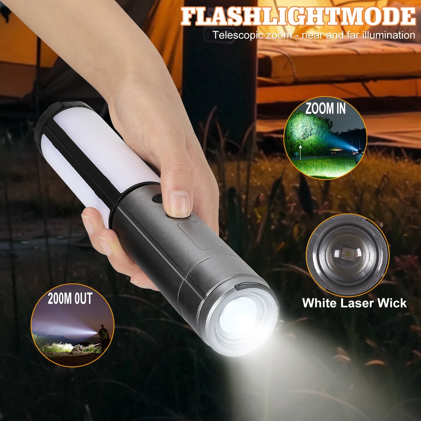 2 In 1 Rechargeable Camping Lantern And Flashlight Telescopic Outdoor Hook