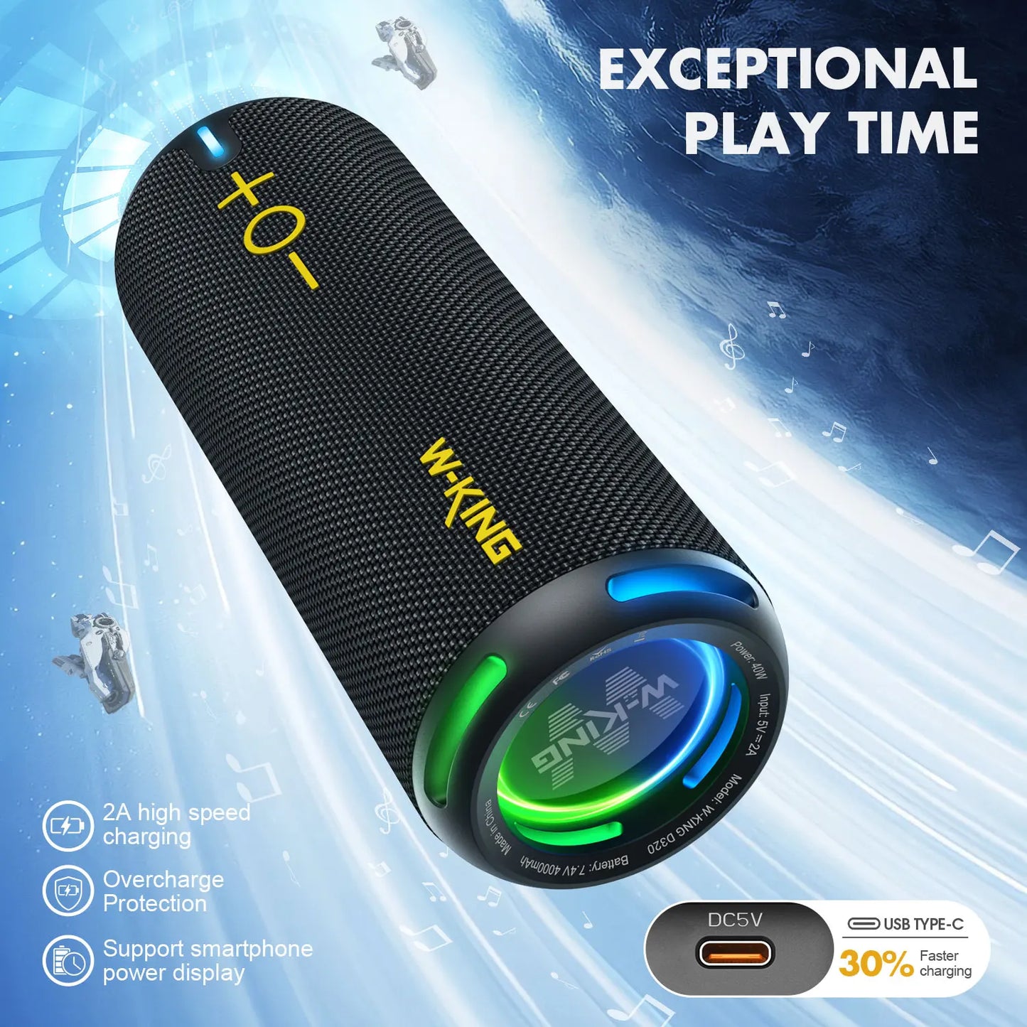 W-King 40W Portable Speaker IP67 Waterproof APP Control