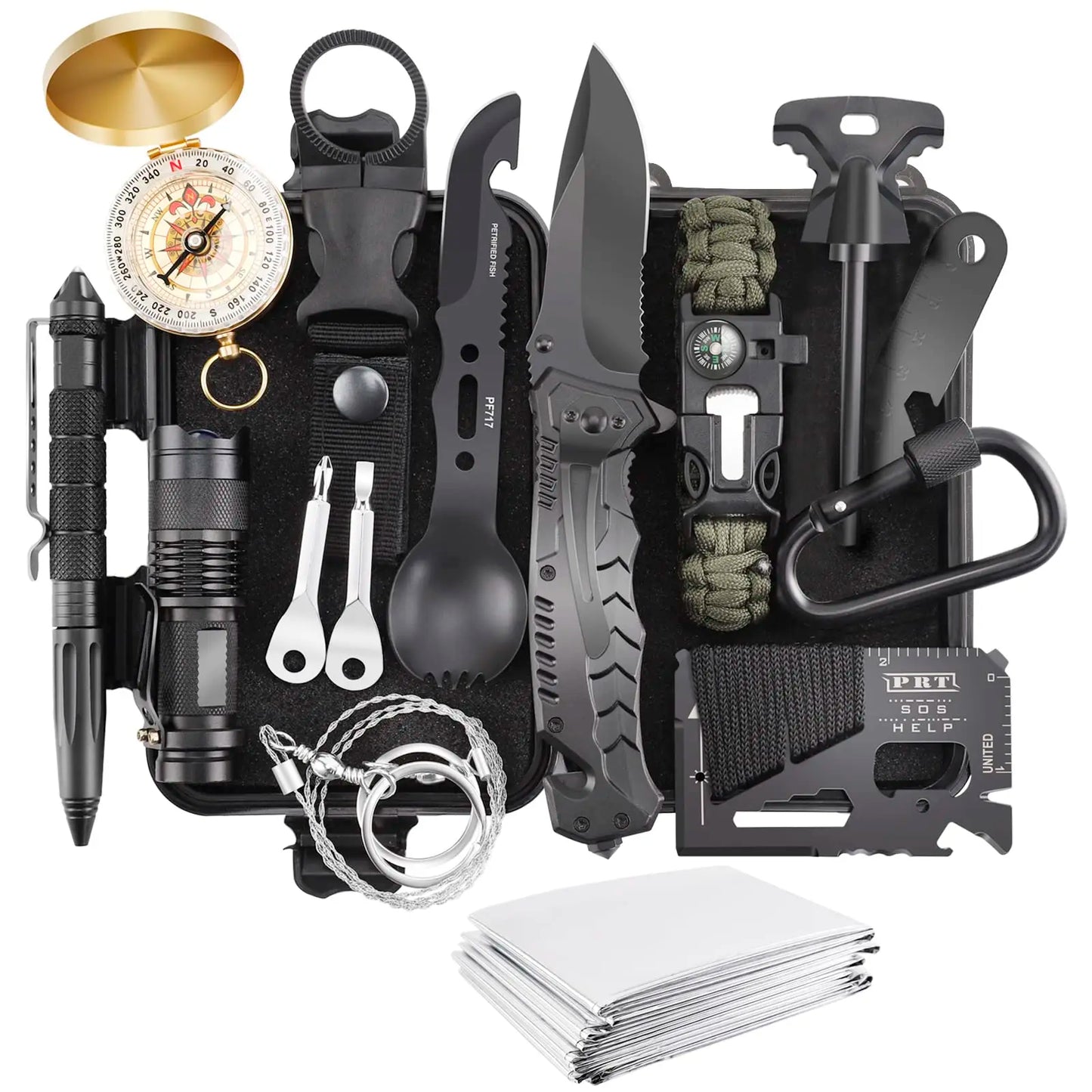 16 In 1 Survival Kit With Multi Tool For Camping And Outdoors
