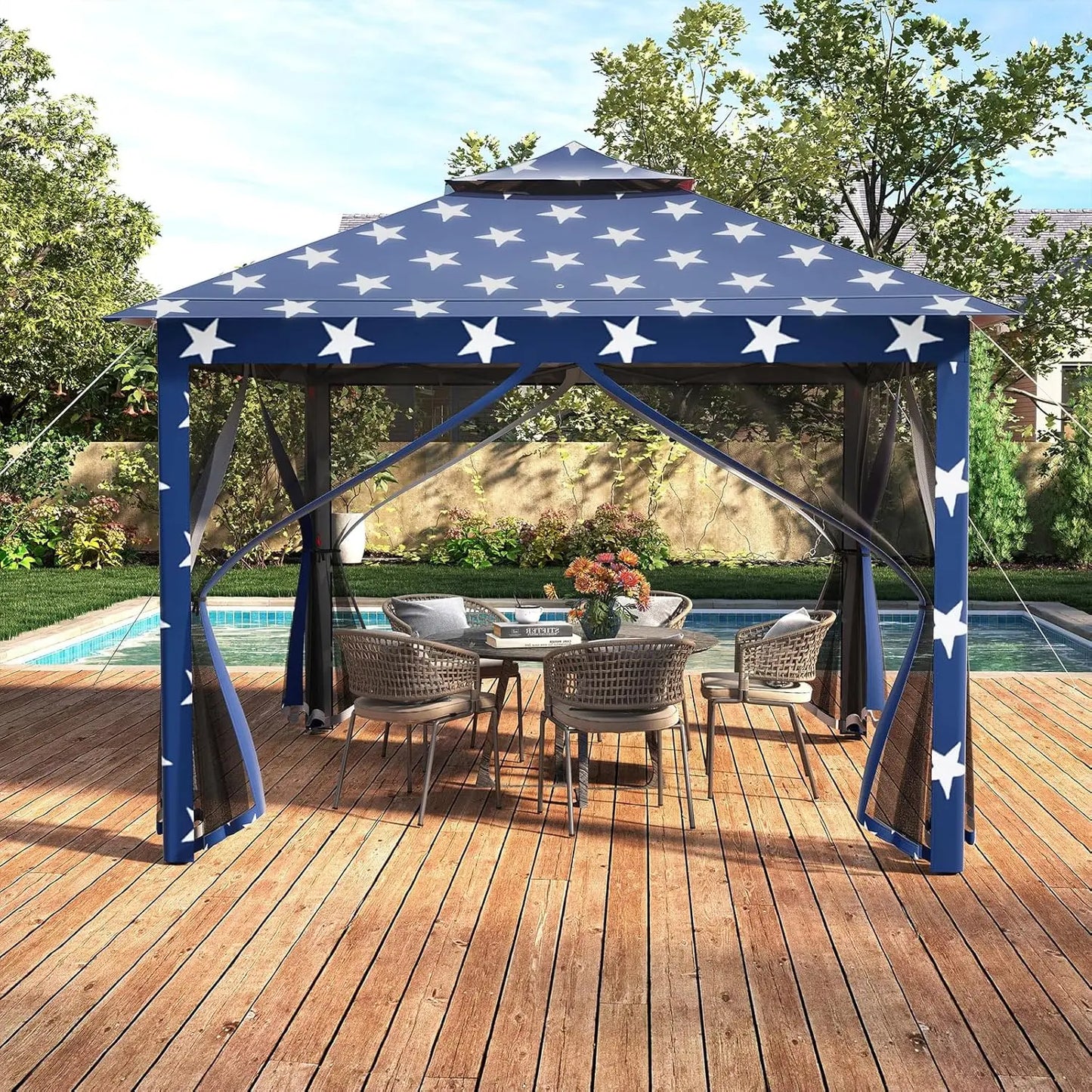 Pop Up Gazebo Portable Canopy Vented Top Mesh Netting Sidewalls