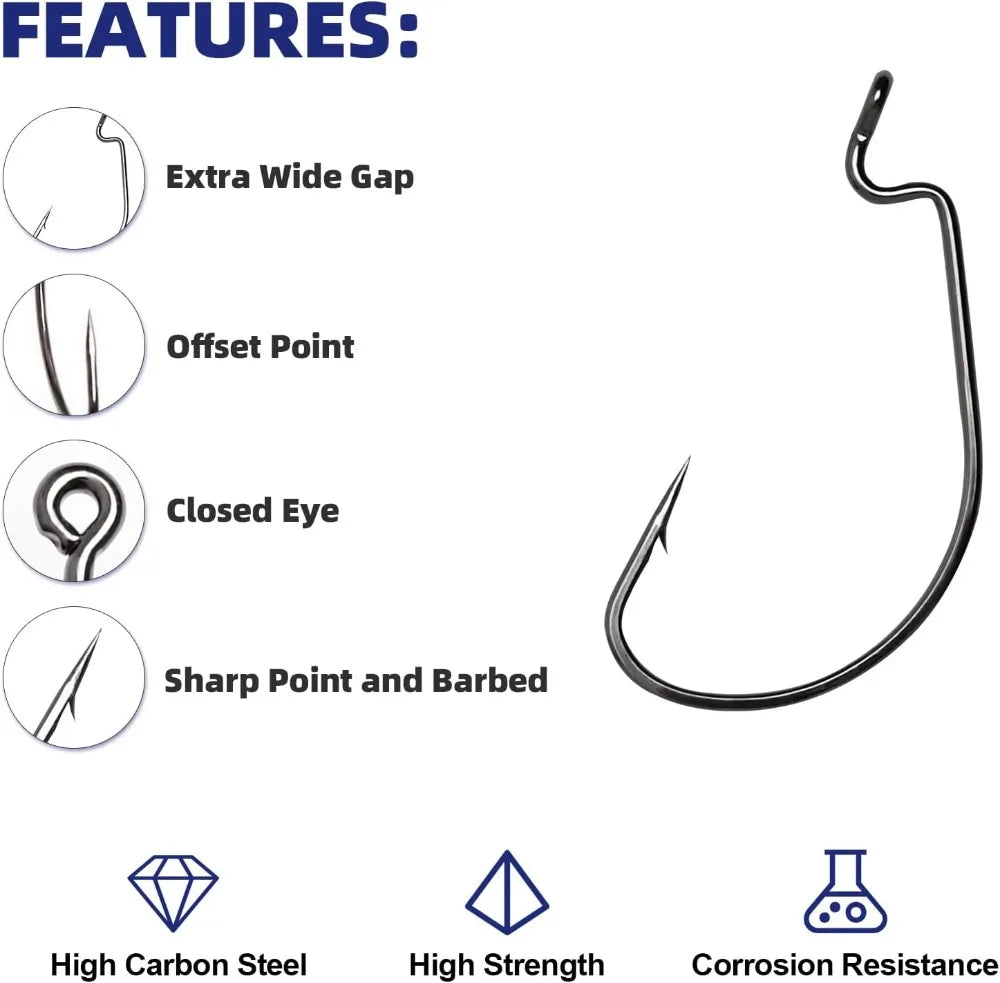 EWG Offset Worm Hooks For Bass Fishing 2X Strong Performance