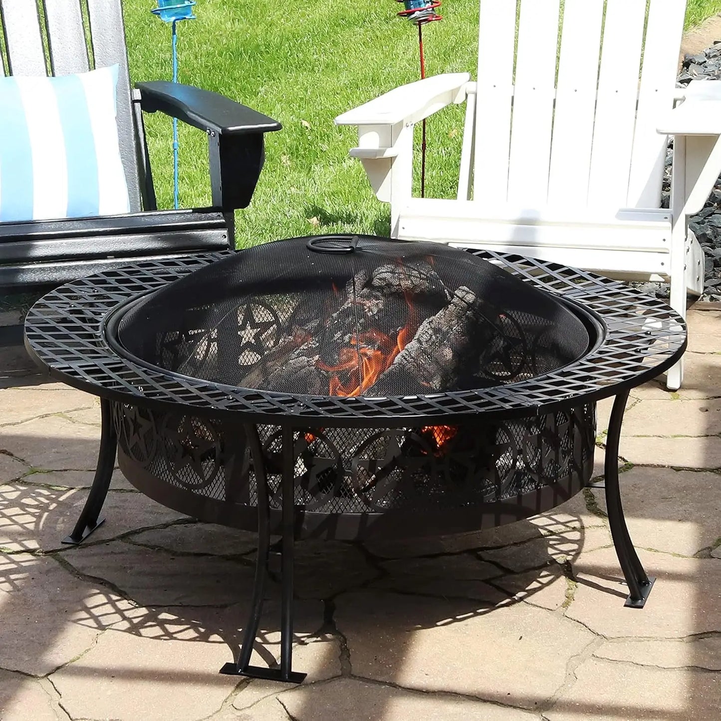 Steel Fire Pit Table With Spark Screen And Poker Outdoor