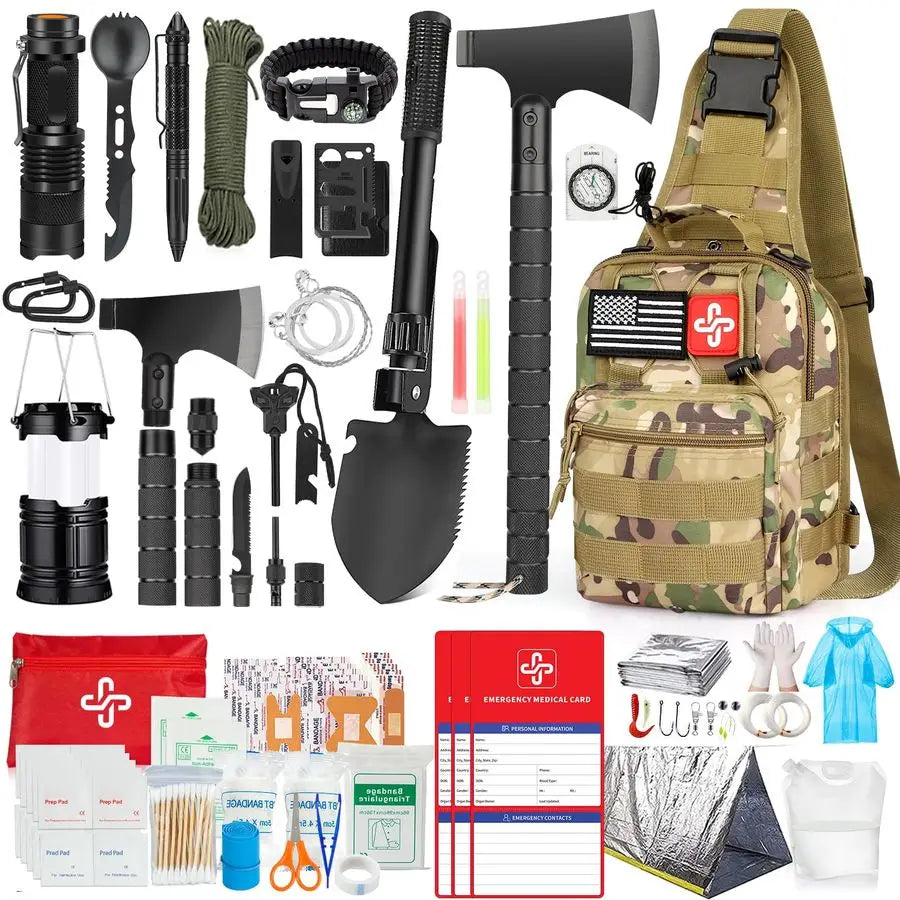 262Pcs Survival Gear Kit With First Aid Pouch And Bag