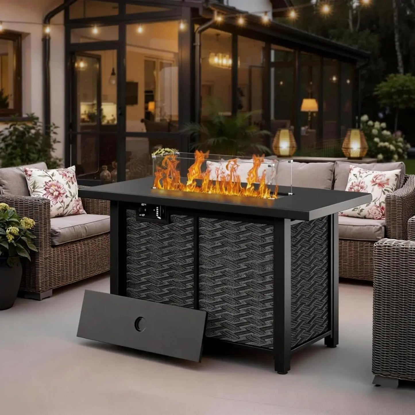 Propane Fire Pit Table Stainless Steel Outdoor Patio 50000 BTU