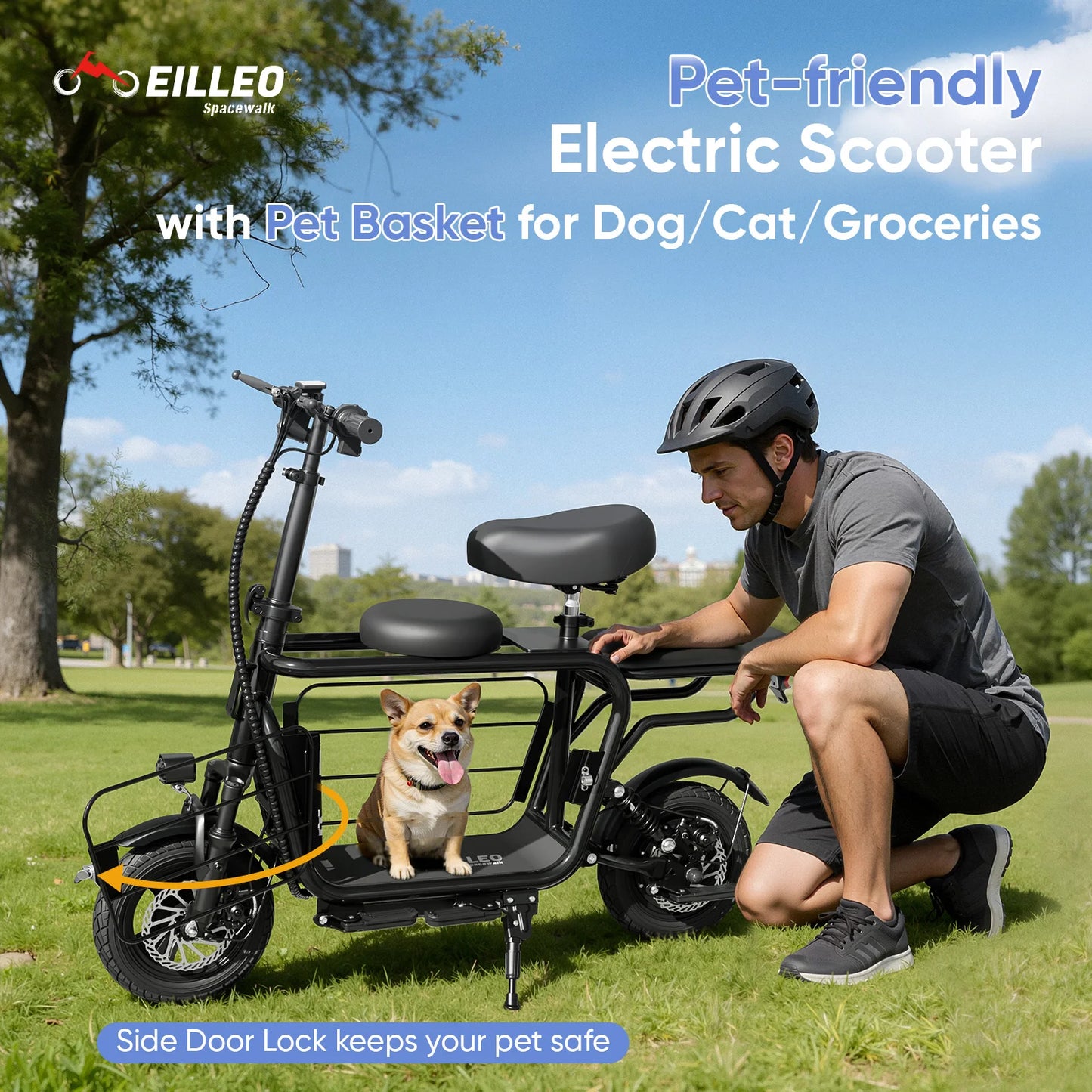 Eilleo Spacewalk 750W Electric Scooter For Adults With Pet Basket