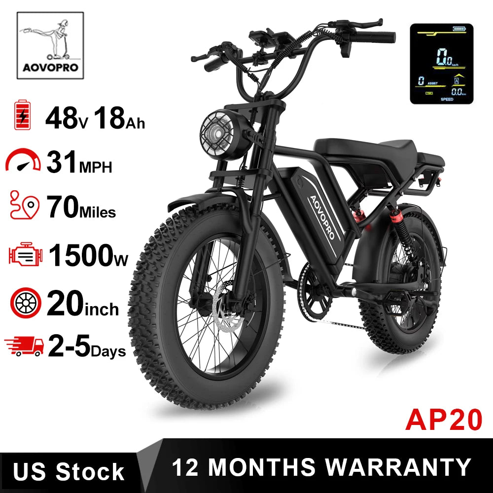 AOVOPRO AP20 Electric Bike 1500W Fat Tire