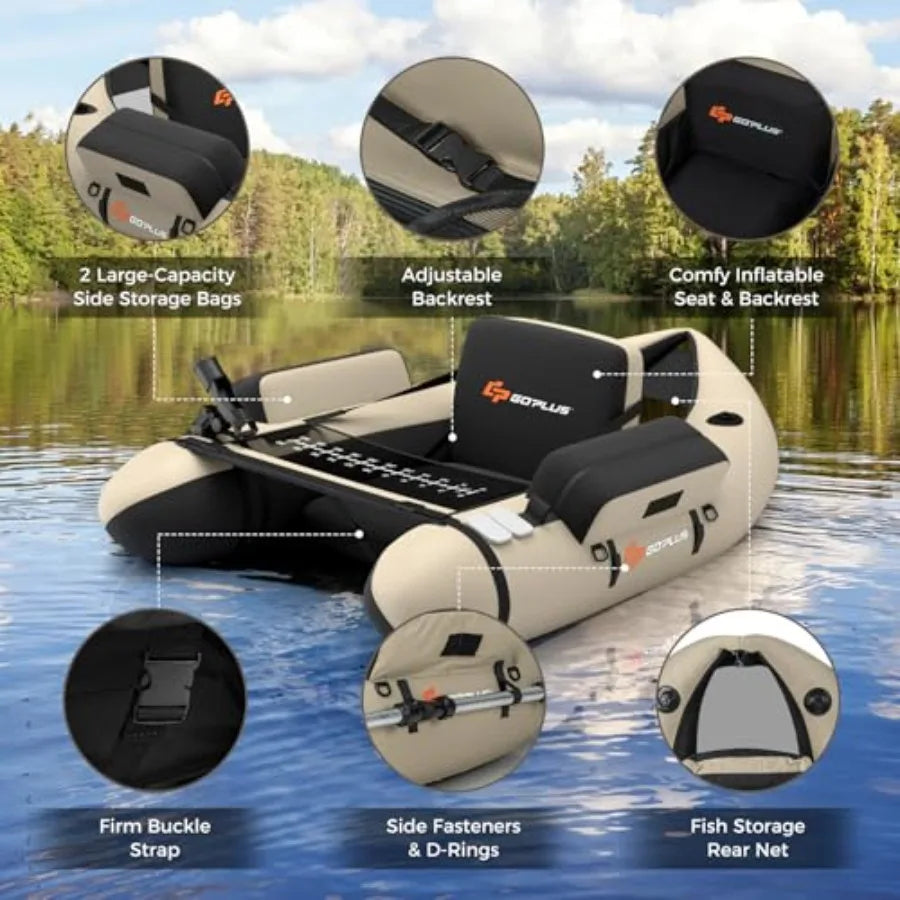 Inflatable Belly Boat For Fishing With Ruler And Pump Straps