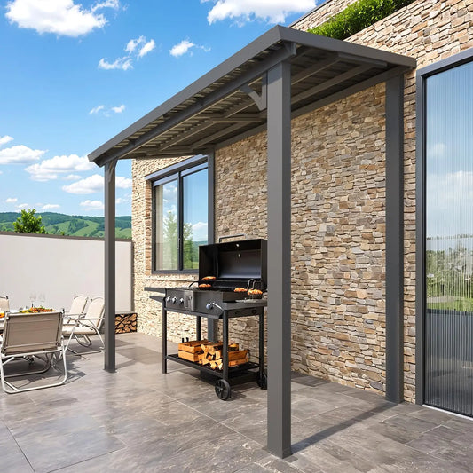 Lean To Hardtop Gazebo Shelter With Roof For Patio