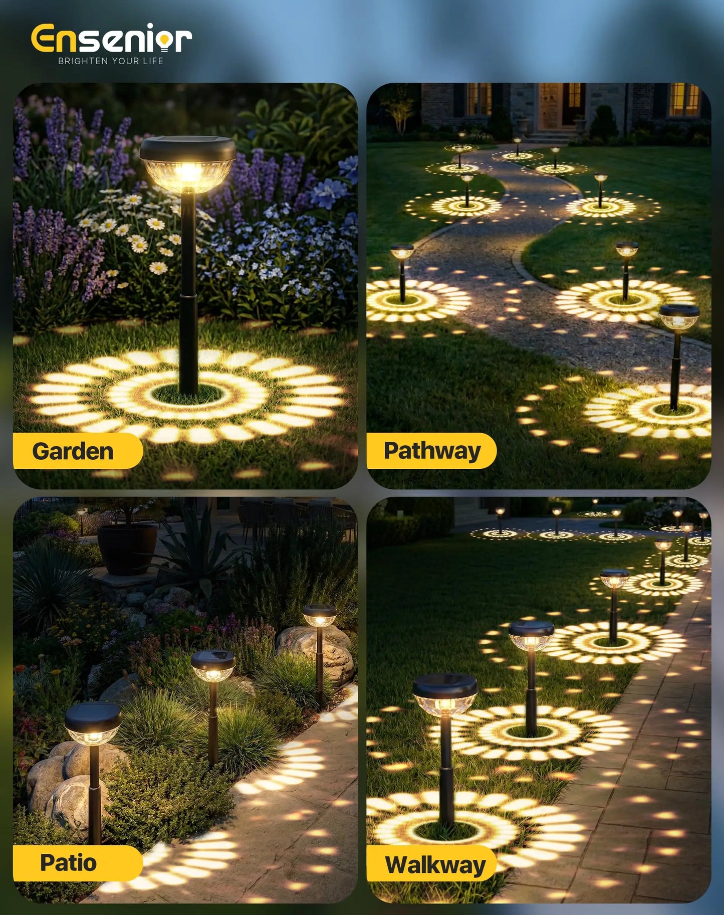 Solar Pathway Lights 8 Pack Adjustable Height LED IP65 Waterproof Outdoor