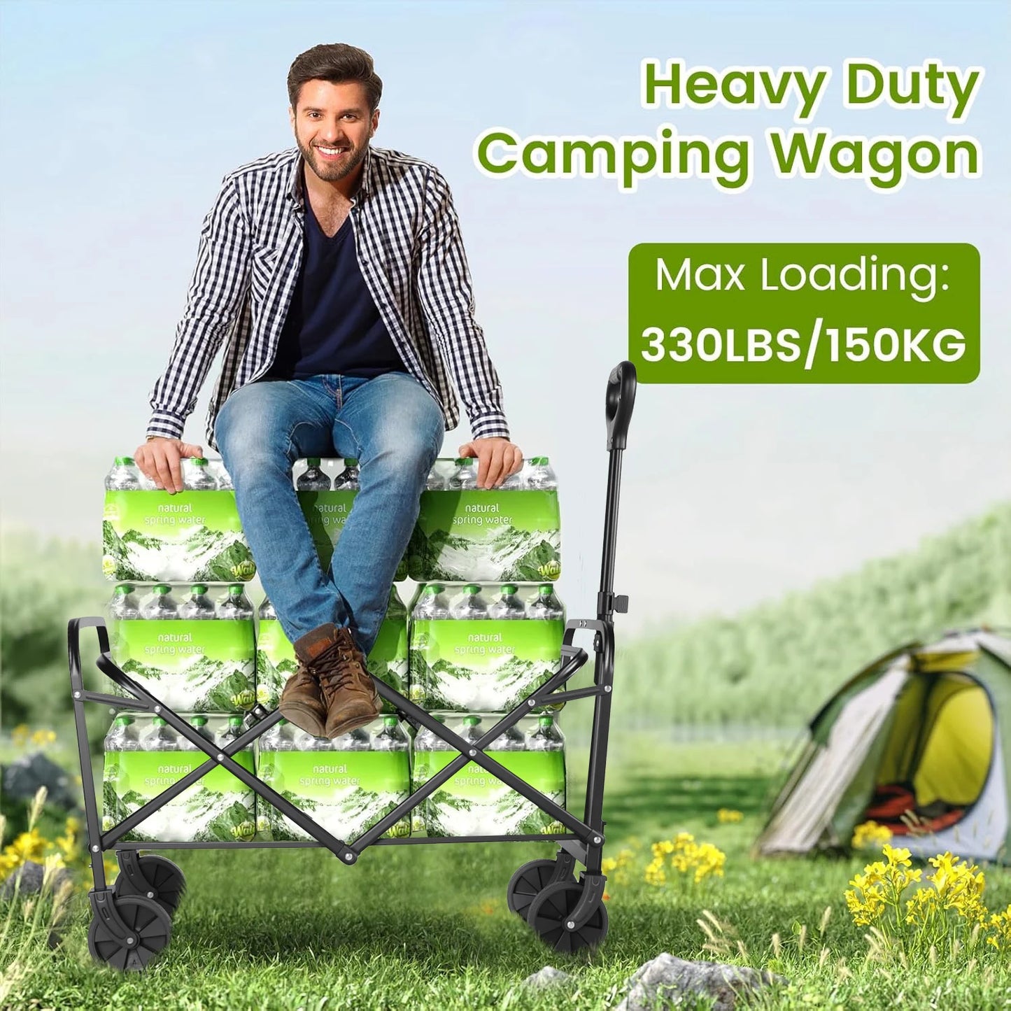 Heavy Duty Foldable Wagon Cart For Groceries And Beach With All Terrain Wheels