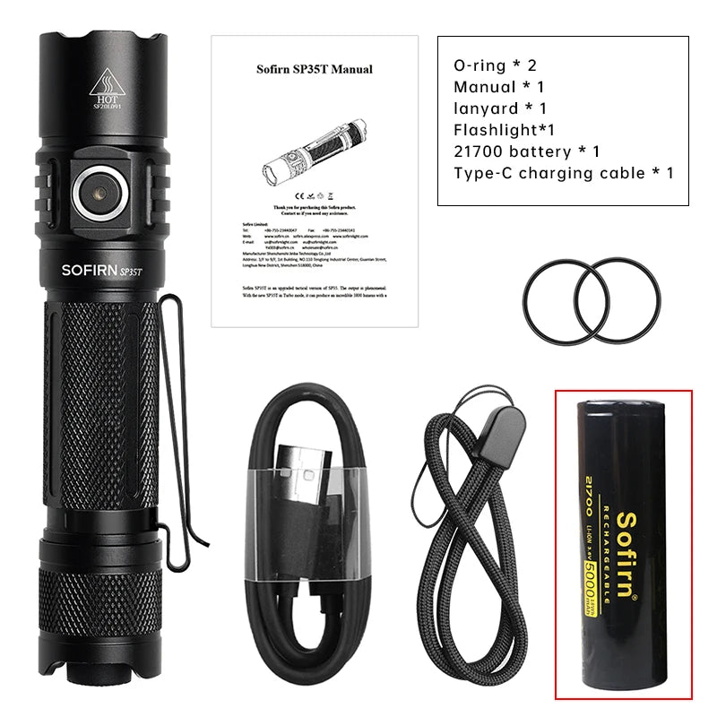 Sofirn SP35T 3800lm Tactical 21700 Flashlight USB C Rechargeable Torch
