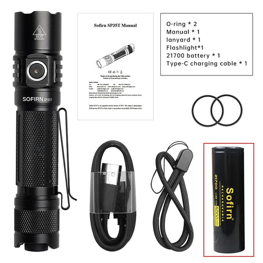 Sofirn SP35T 3800lm Tactical 21700 Flashlight USB C Rechargeable Torch