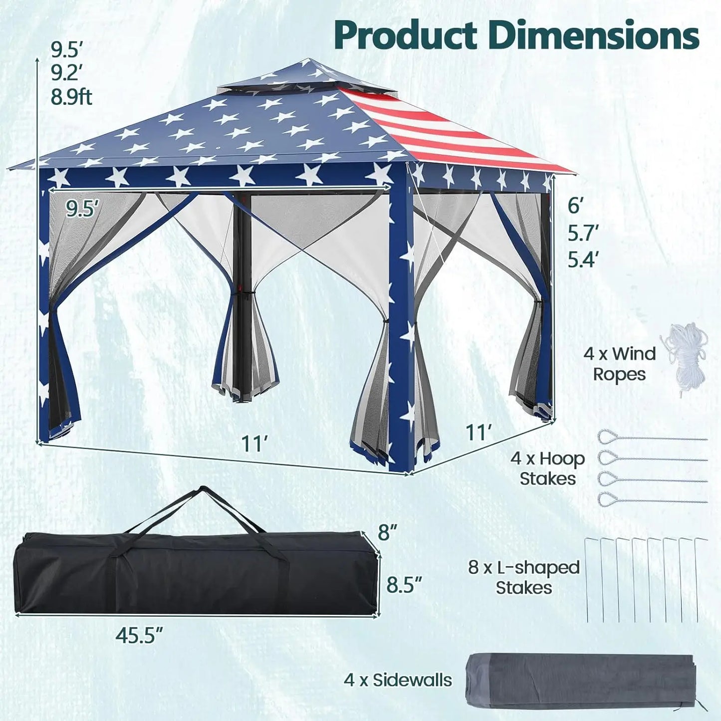 Pop Up Gazebo Portable Canopy Vented Top Mesh Netting Sidewalls