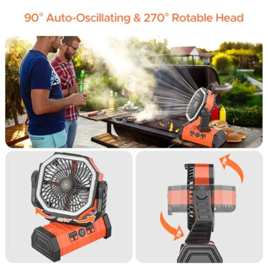Rechargeable Portable Camping Fan With LED Lantern 20000mAh Battery