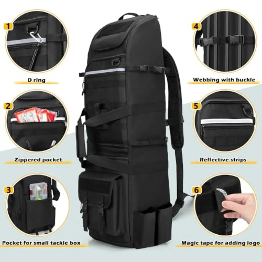 Fishing Backpack Holds 8 Rods and Reels with Molle System