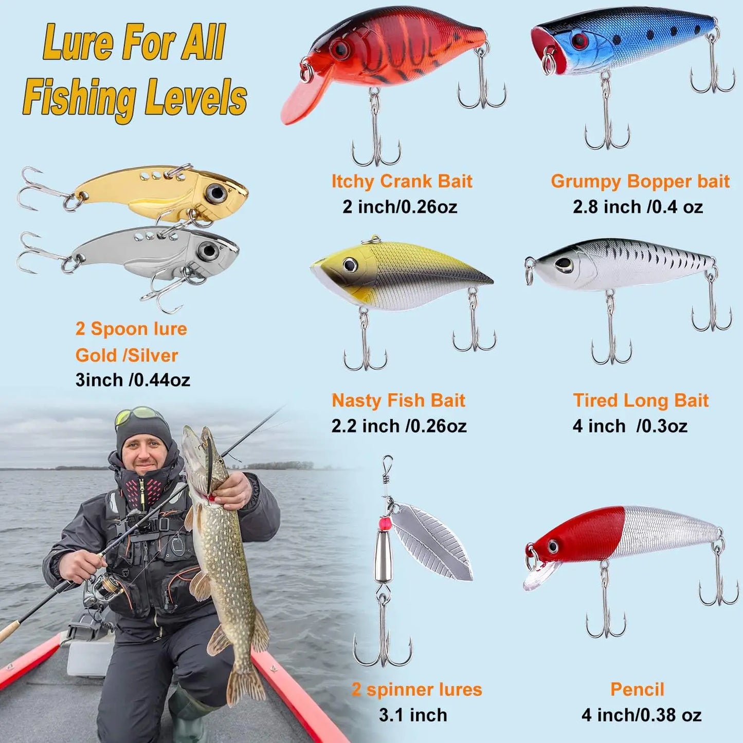 Fishing Lures And Tackle Box Kit Bass Trout Saltwater Freshwater