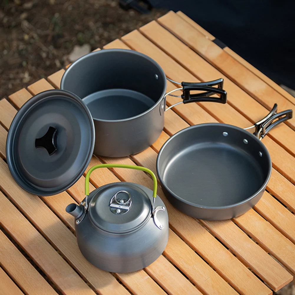 MOJOYCE Camping Cookware Set 3Pcs Pot Kettle With Mesh Bag