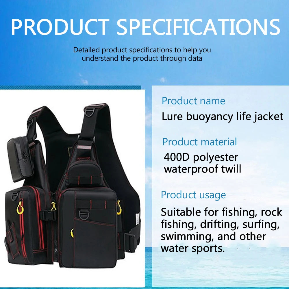 Multi-Functional Life Jacket Vest For Outdoor Fishing With Pockets Buoyant