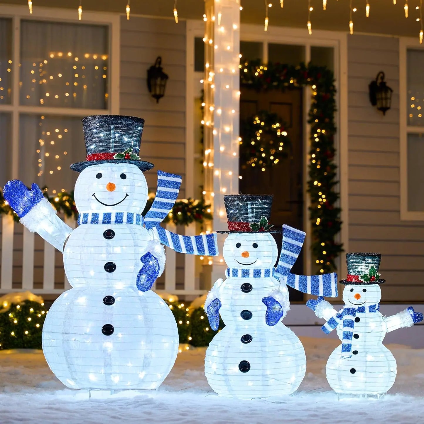 Joyfy 3 Piece 3D Christmas Snowman Yard Lights Outdoor Decor