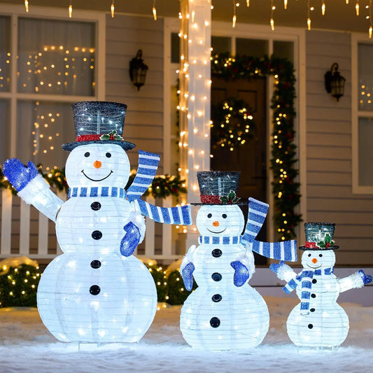 Joyfy 3 Piece 3D Christmas Snowman Yard Lights Outdoor Decor