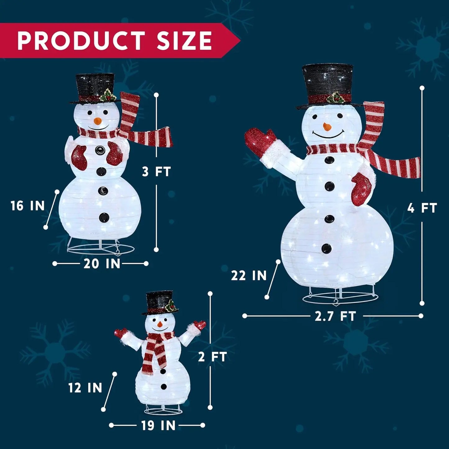 Joyfy 3 Piece 3D Christmas Snowman Yard Lights Outdoor Decor