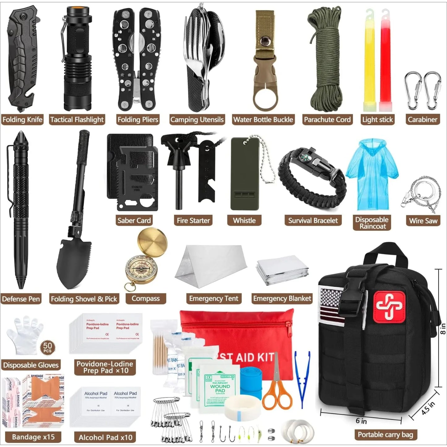 238 Piece Emergency Survival Kit With MOLLE Pouch And Tent