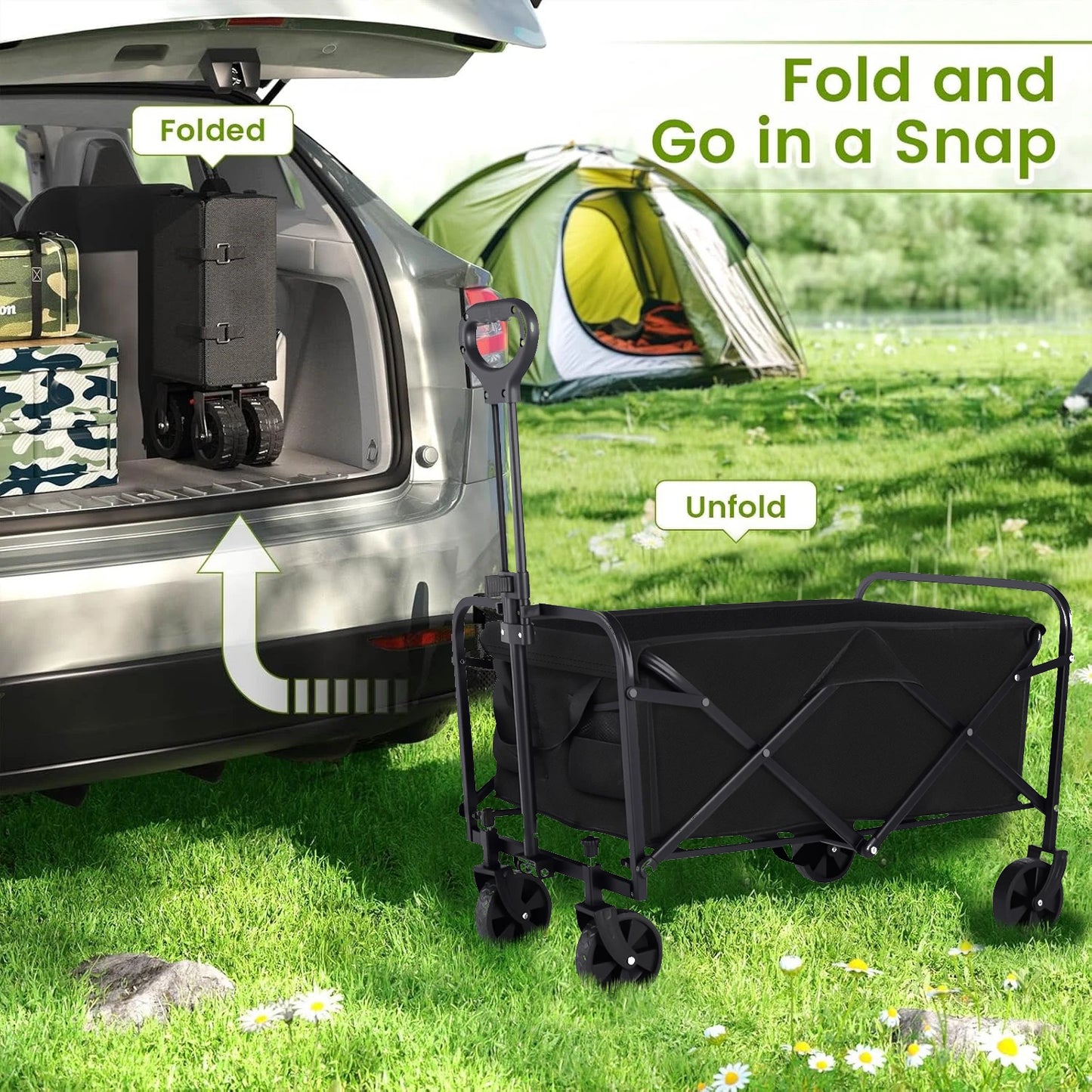 Heavy Duty Foldable Wagon Cart For Groceries And Beach With All Terrain Wheels
