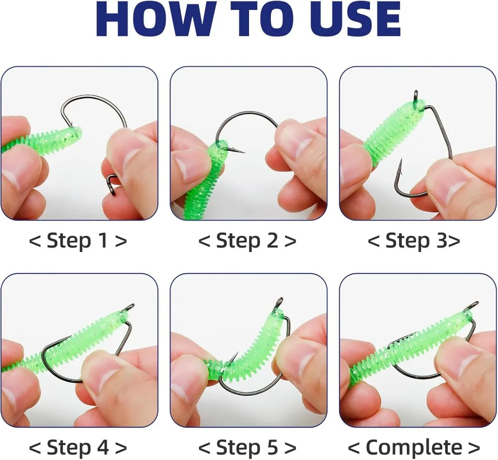 EWG Offset Worm Hooks For Bass Fishing 2X Strong Performance